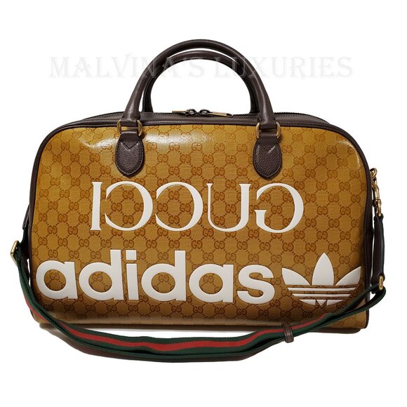GUCCI BAG 702422 ADIDAS X GG LOGO CRYSTAL DUFFEL w WEB STRAP - Picture 2 of 16